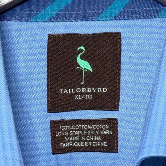 🌻 Tailorbyrd Light Blue Striped Cotton Button Down Shirt Men’s size XL - Picture 3 of 6